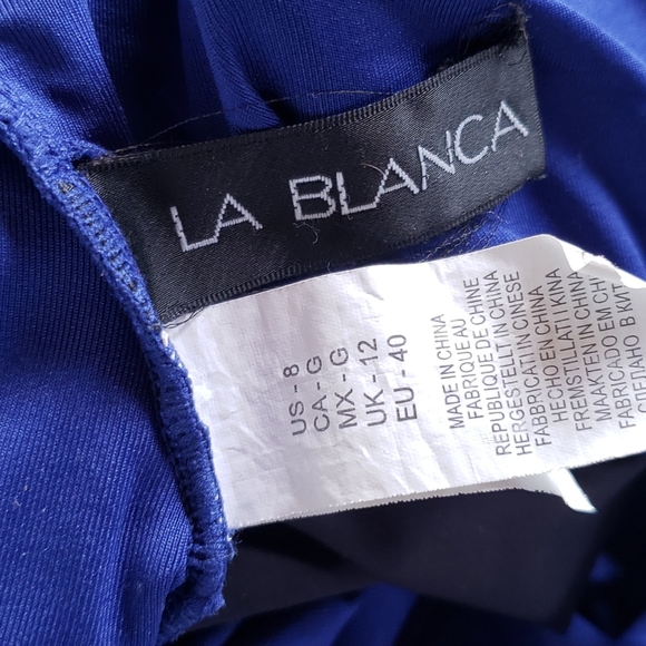 LA BLANCA Womens Blue Petal Pusher Tummy Control Scalloped One-Piece Swimsuit 8 - Picture 6 of 10